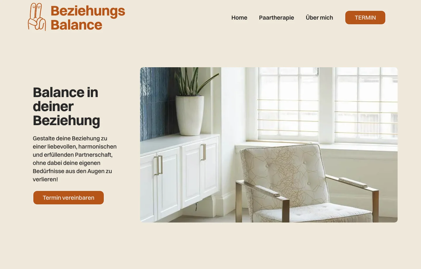 Screenshot der BeziehungsBalance Website mit Hero-Bereich